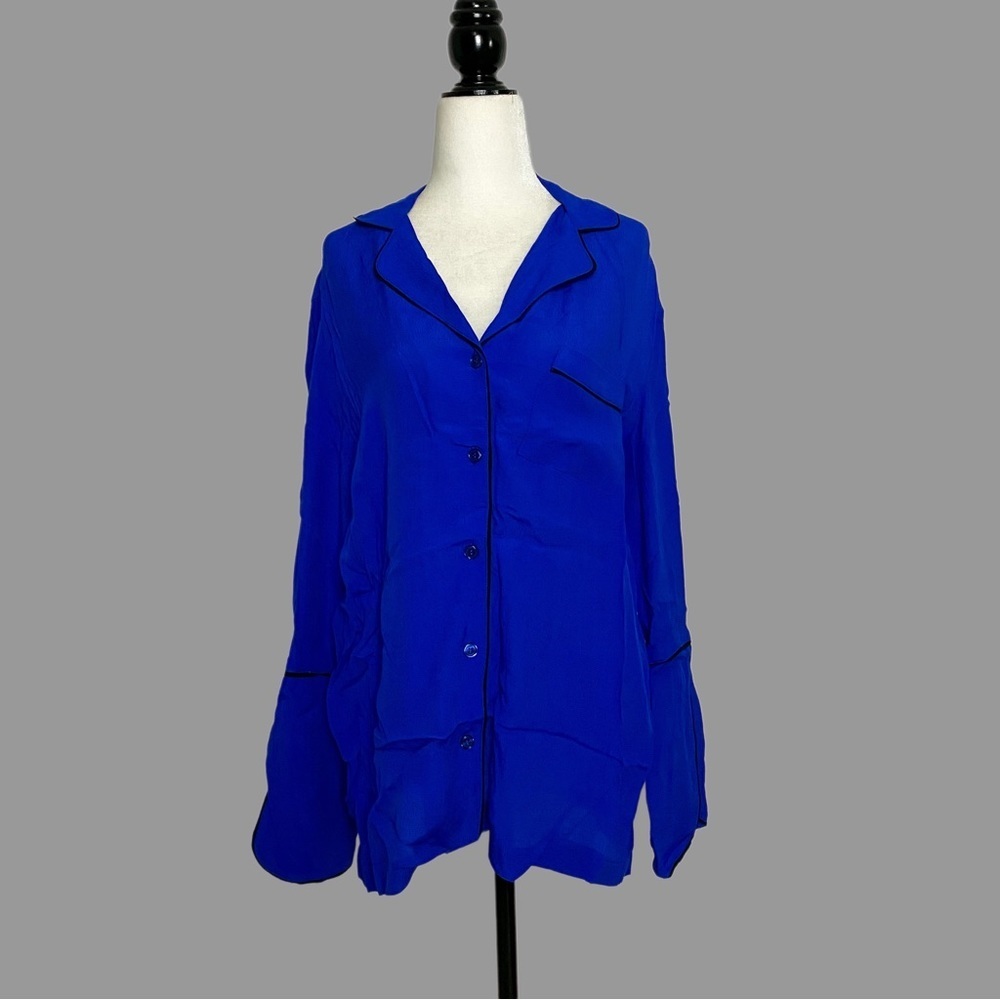 ❤️ S ❤️ NWT Anthro Buttondown Blouse Pyjama Style PJ Long Sleeve Contrast​
